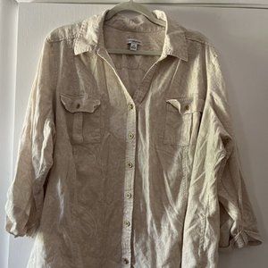 Croft & Barrow Linen Rayon Roll Sleeve Casual Beach Top Size 3X Soft Cottage